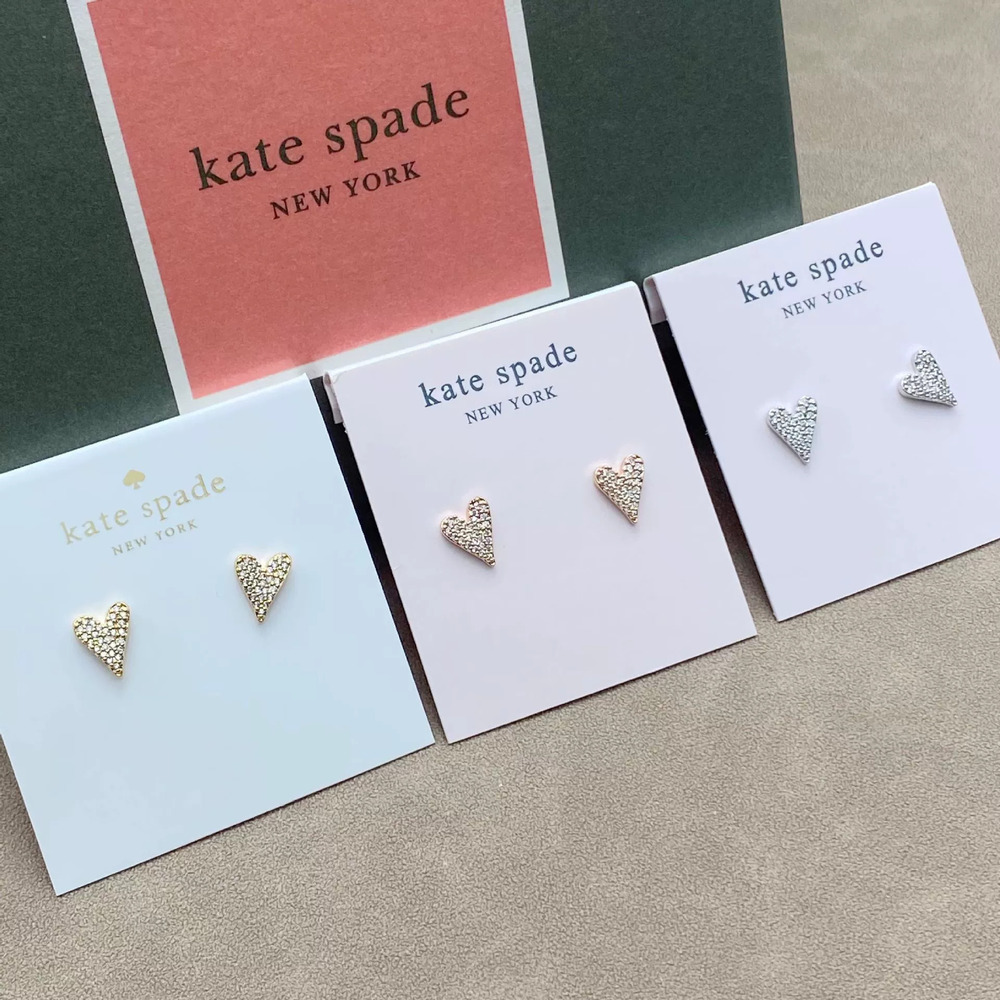 kate spade Mini Heart Shaped Crystal Metal Stud Earrings